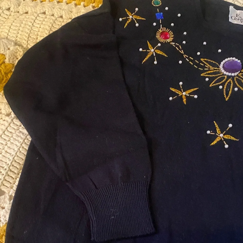 Vintage 80s - Eva Cervantes Embellished Black Women's Sweater with Gem Accents